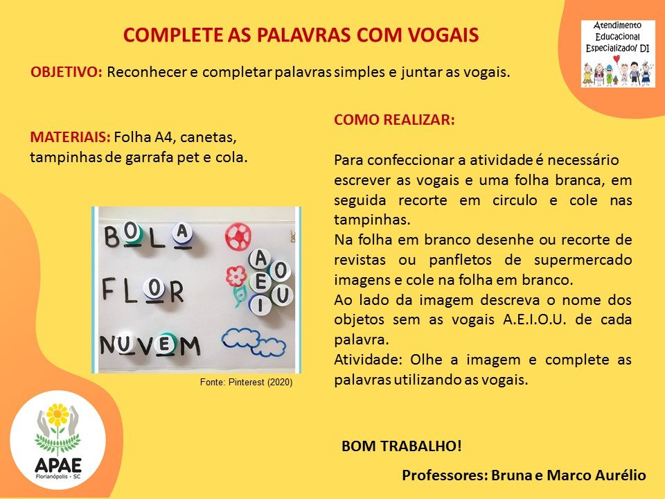 Atendimento Educacional Especializado - Complete as Palavras