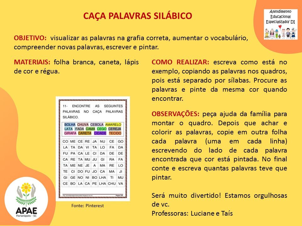 Atendimento Educacional Especializado - Caça Palavra Silábico