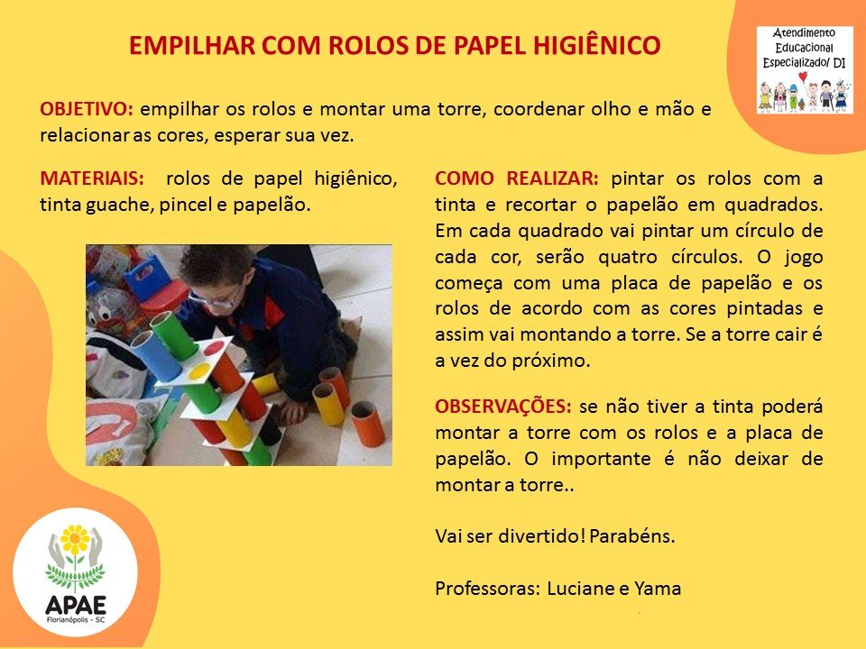 Atendimento Educacional Especializado - Empilhar com Rolos de Papel Higiênico