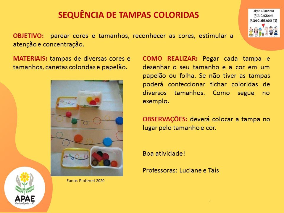 Atendimento Educacional Especializado - Sequência de Tampas Coloridas