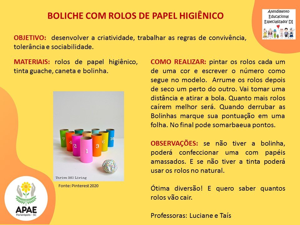 Atendimento Educacional Especializado - Boliche com Rolos de Papel Higiênico