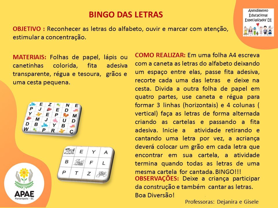 Atendimento Educacional Especializado - Bingo das Letras