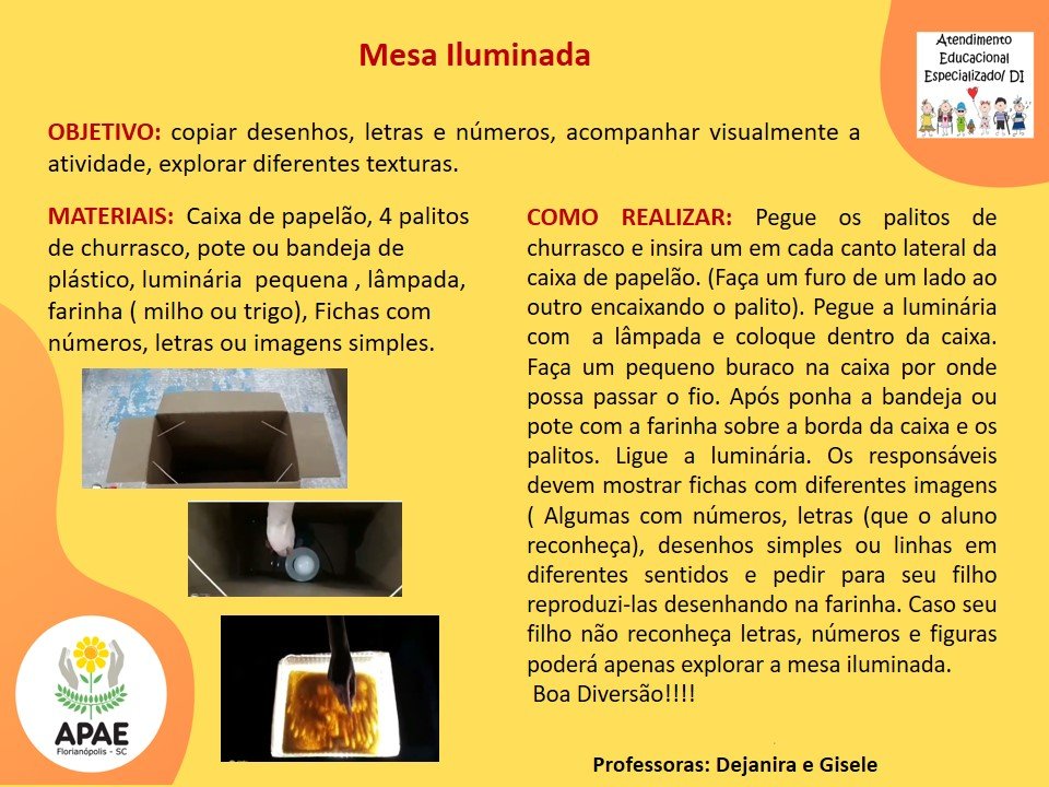 Mesa iluminada - Atendimento Educacional Especializado