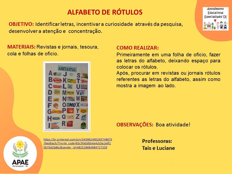Atendimento Educacional Especializado - Alfabeto de Rótulos