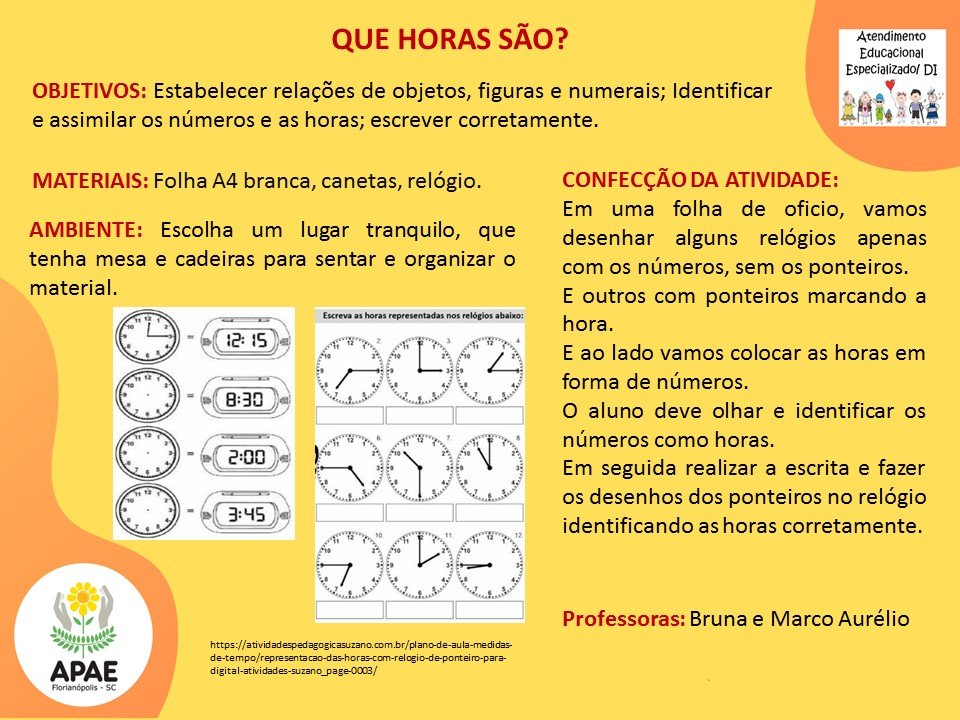 Atendimento Educacional Especializado - Que Horas São?