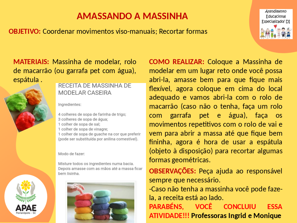 Amassando a Massinha - Atendimento Educacional Especializado