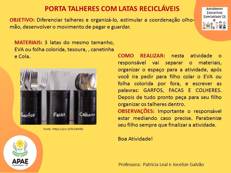 Serviço Pedagógico Específico - Porta Talheres com Lata Reciclável