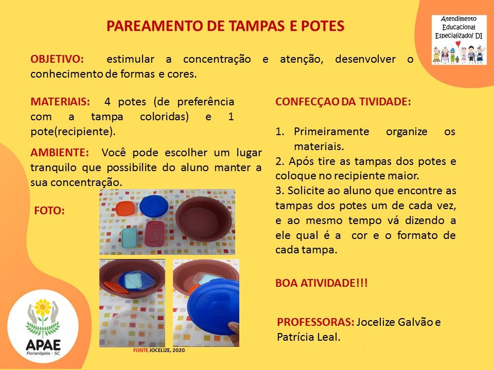 Serviço Pedagógico Específico - Pareamento de Potes e Tampas
