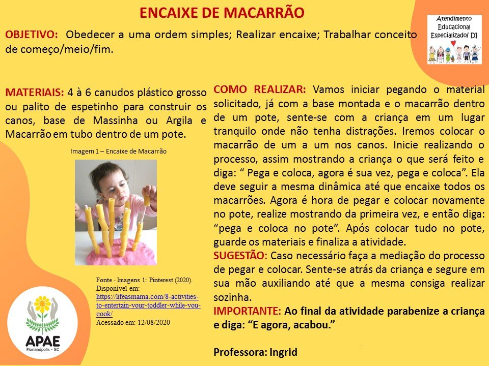 Estimulação Precoce 1 - Encaixe de Macarrão