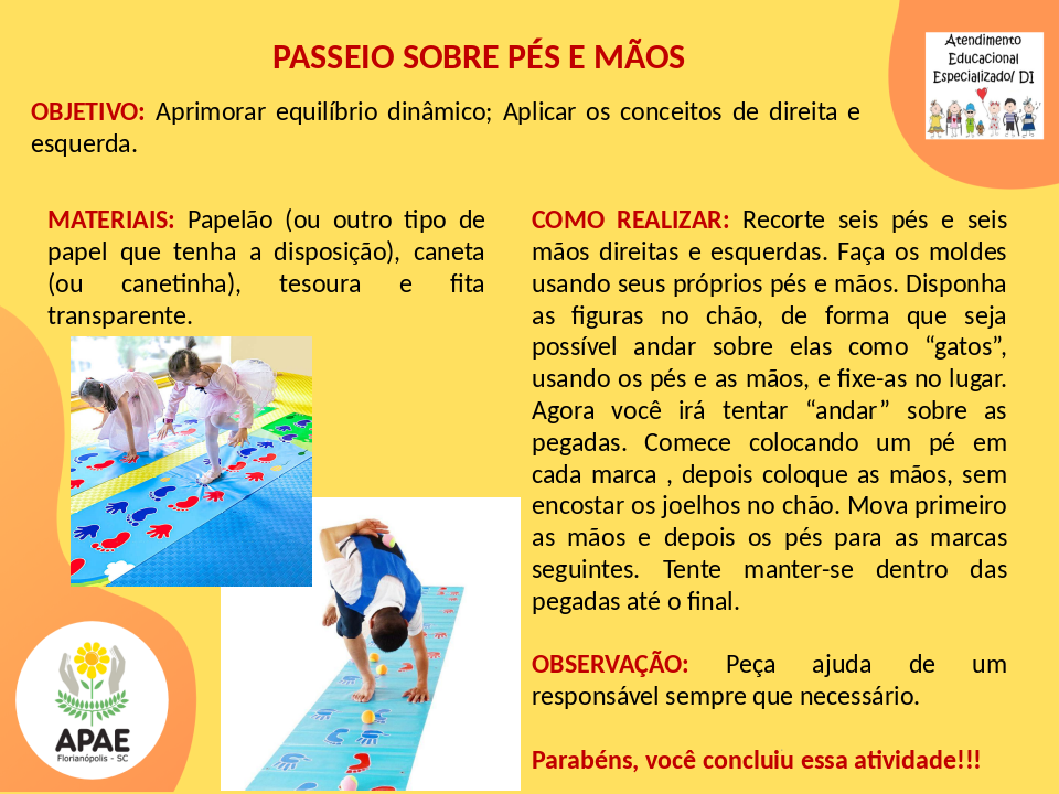 Passeio Sobre Pés e Mãos - Atendimento Educacional Especializado
