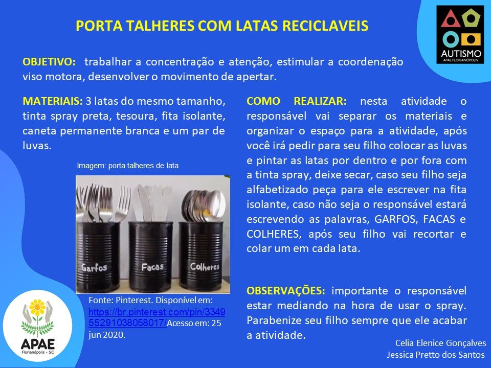 SAE - Porta Talheres com Latas Recicláveis