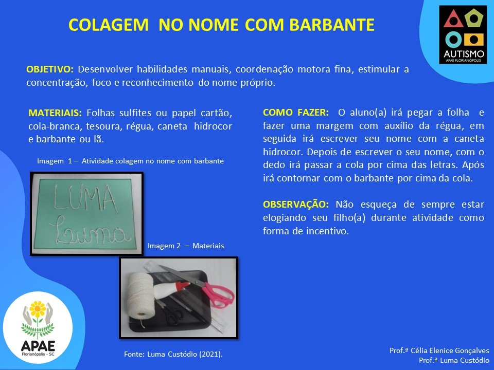 Colagem no nome com barbante - TEA