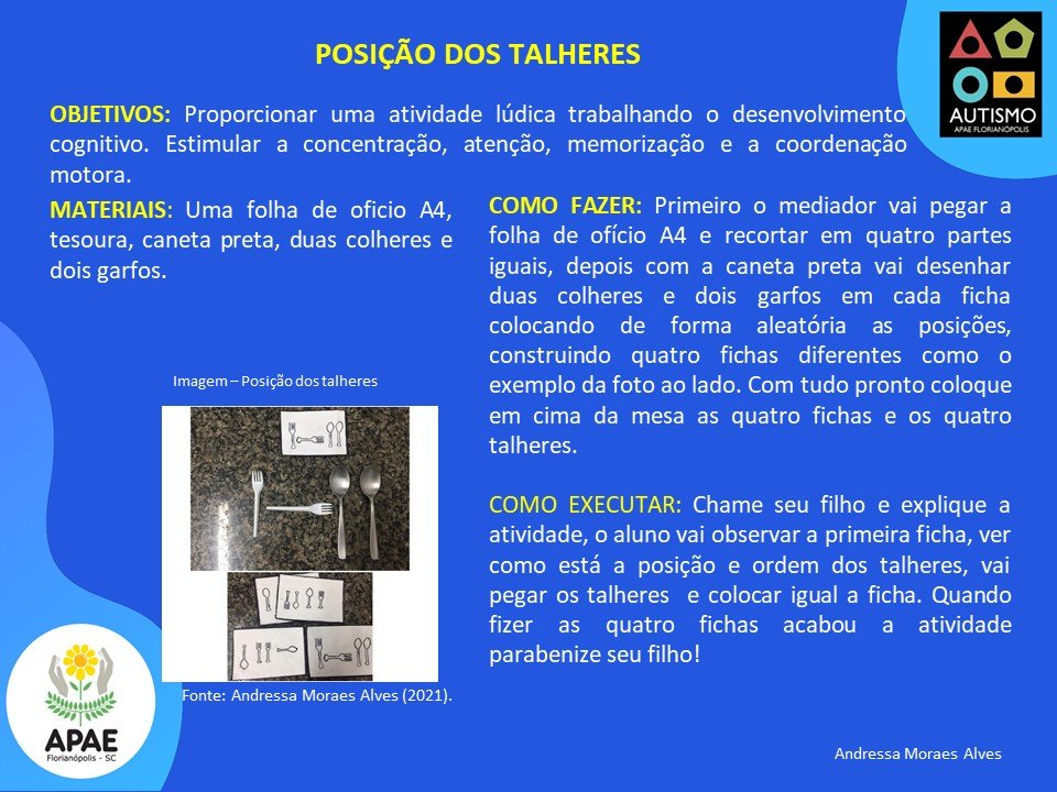 Posição dos talheres - AEE TEA