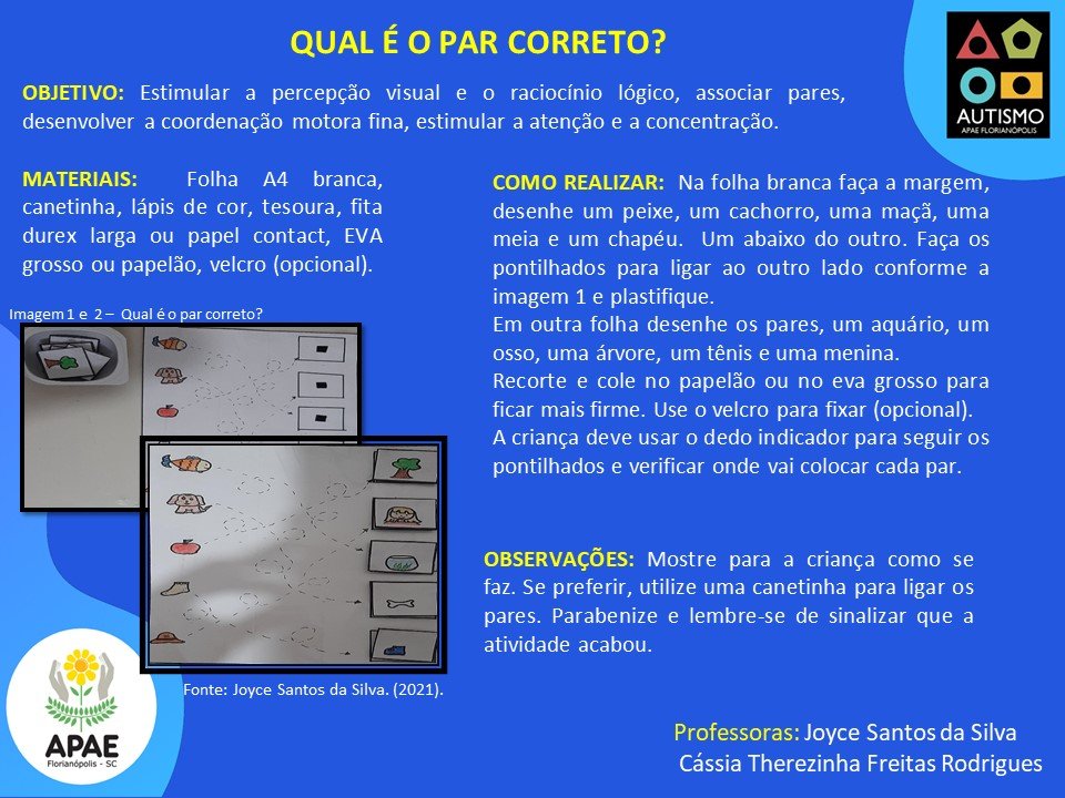 Qual o par correto? - Estimulação Precoce 2 TEA