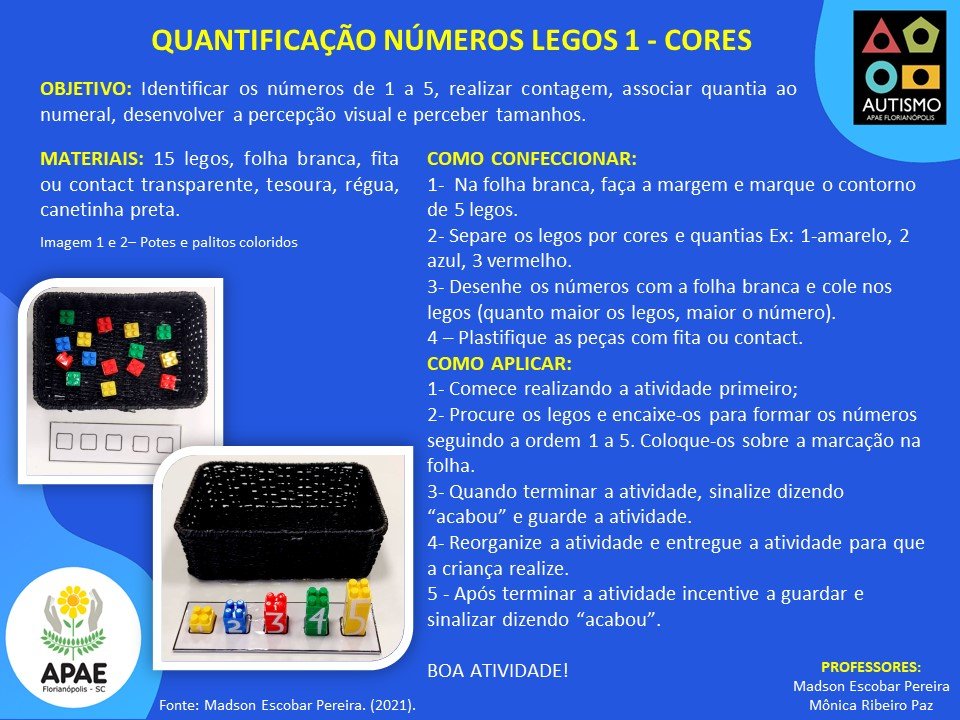 quantificação números lego: cores - Estimulação Precoce 2 TEA