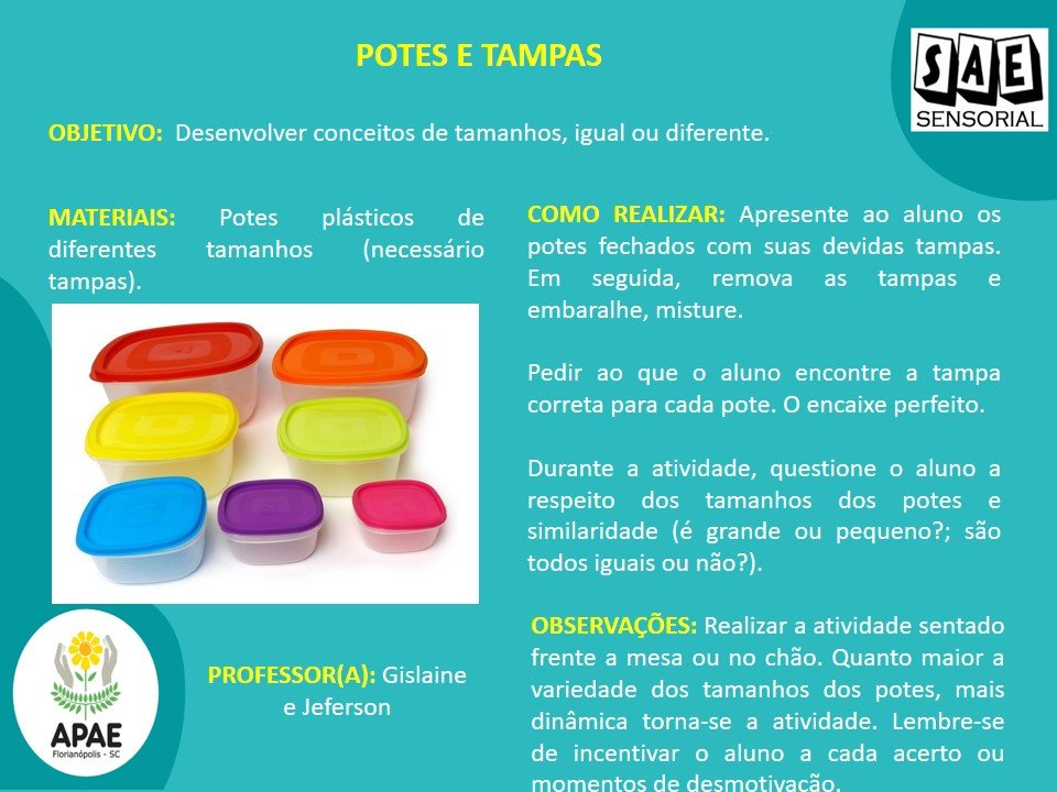 Potes e tampas - SAE Sensorial