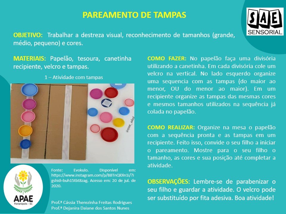 Pareamento de tampas - SAE Sensorial